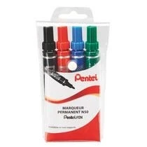 Afbeelding van Pentel N50 permanente marker, conische punt, zwart/blauw/rood/groen, 4 stuks