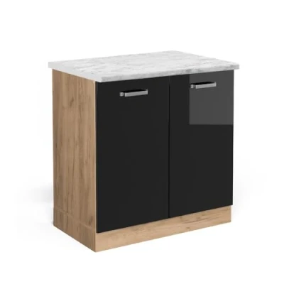 Afbeelding van Vicco Wastafelkast R Line, Zwart hoogglans/Krachtige eik goud, 80 cm WB Marmer