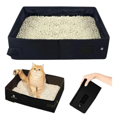 Afbeelding van Draagbare kattenbak, opvouwbaar, waterdicht, ademend, voor reizen en kamperen, zwart, groot, 45 x 35 cm