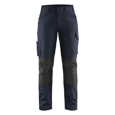 Image de Pantalon services stretch femme marine foncé/noir boucle porte marteau