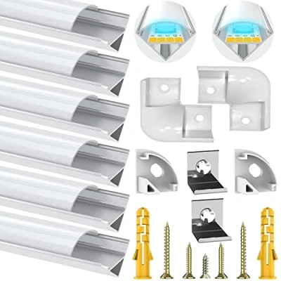 Afbeelding van Chesbung Set van 6 aluminium led profielen in U vorm voor ledstrips tot 12 mm) met melkwitte afdekkingen en montagemateriaal