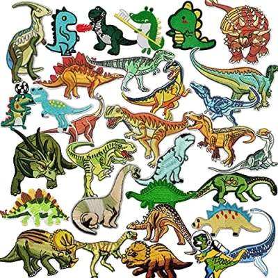 Afbeelding van Woohome patch om op te strijken, 32 stuks, dinosaurusstickers, opstrijkbare of naaipatch voor kleding, T shirt, jeans, jas, strijkpatches