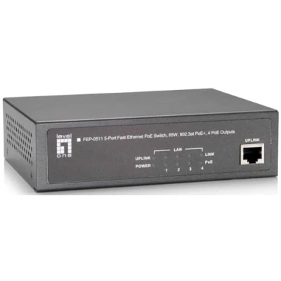 Afbeelding van Levelone FEP 0511 Fast Ethernet PoE Network Switch [5 Port 10/100Mbps, 4x 802.3at PoE+ 65W, Black]