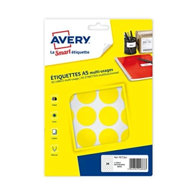 Afbeelding van Avery Pet30j Ronde Markeringsetiketten, Diameter 30 Mm, Blister Van 240 Stuks, Geel Markeringsetiketten