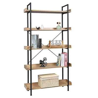 Afbeelding van WOLTU Opbergrek, boekenkast van hout en metaal met 5 planken, industriële stijl, 91 x 25,5 173 cm, zwart licht eiken RGB12hei