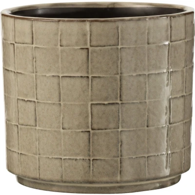 Afbeelding van J Line Bloempot Vierkant Keramiek Beige/Grijs Ø 14 cm