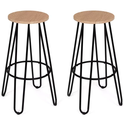 Image de Lot de 2 tabourets bar DUBLIN assise ronde design industriel