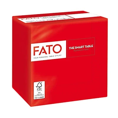 Afbeelding van Fato Papieren wegwerpservetten, ideaal voor aperitieven en cocktails, verpakking met 100 servetten, formaat 24 x 24, 4 laags, 2 rood, 100% puur cellulosepapier, FSC gecertificeerd