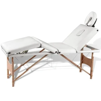 Afbeelding van vidaXL Inklapbare massagetafel 4 zones met houten frame (creme)