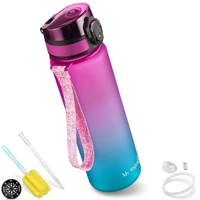 Afbeelding van My Vesperbox Minny Drinkfles voor kinderen, lekvrij, 350 ml, 500 750 met rietje of zeef, lichte Tritan waterfles, BPA vrij, kleuterschool, school (paars blauw, ml)