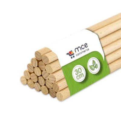 Afbeelding van Set van 20 stuks ronde eetstokjes, gemaakt natuurlijk beukenhout met een doorsnede 8 mm en lengte 30 cm, voor handwerk, modellen maken, doe het zelven, x cm