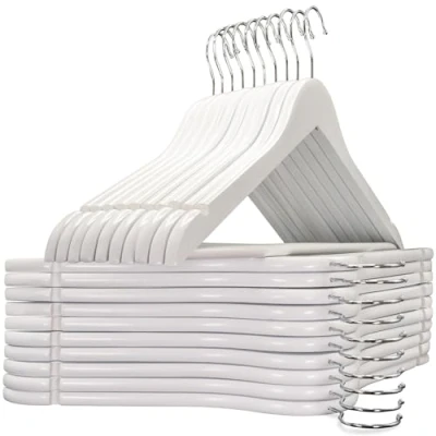 Afbeelding van edihome, Houten kleerhangers, 20 stuks, antislip stang voor broeken, met inkepingen, haak 360 graden draaibaar, pakken, overhemden, jassen (wit, stuks)