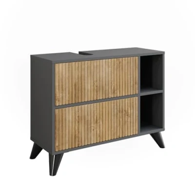 Afbeelding van Vicco Wastafelonderkast Leano, Antraciet/berg eik, 80 x 62 cm met 2 laden