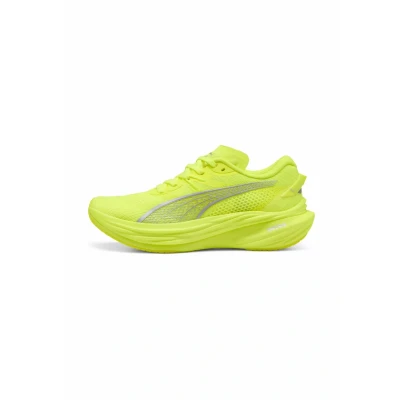 Afbeelding van Puma Deviate Nitro Hardloopschoenen voor op de weg Yellow alert silver, Dames, Maat: 42, silver Textiel/ synthetisch