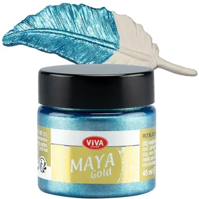 Afbeelding van Viva Decor Maya Gold (ijsblauw, 45 ml) metallic kleur glanzende verf voor creatieve activiteiten acrylverf hout, karton, beton, papier, canvas op frame enz