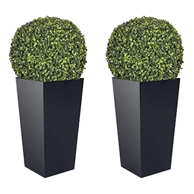 Afbeelding van WellHome Prosperplast Urbi Square Set van 2 hoge bloempotten kunststof met tank in de kleur antraciet, 55 x 29,5 cm (breedte diepte) + buxusbal Ø 36