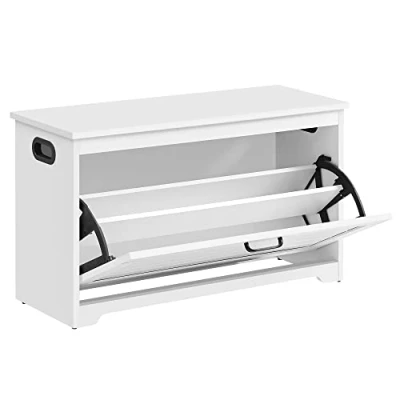 Afbeelding van VASAGLE schoenenbank, schoenenkast voor de ingang, opbergbank met klapdeur, verstelbare binnenverdeler, opengewerkte handgrepen, 80 x 30 46 cm, wit, LHS120T10
