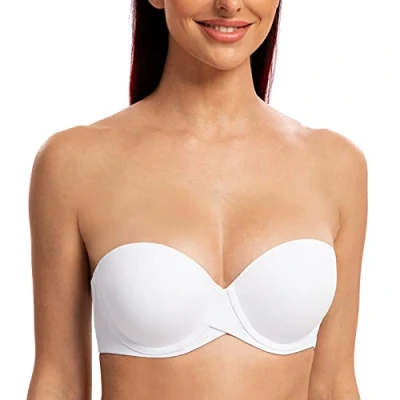 Afbeelding van MELENECA Dames push up met beugels, gevormd, strapless beha, Wit.