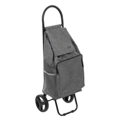 Image de 5five Chariot de courses 2 Roues Gris en Métal 36 Litres Hauteur 95 cm Charette Nomade avec Poche Isotherme