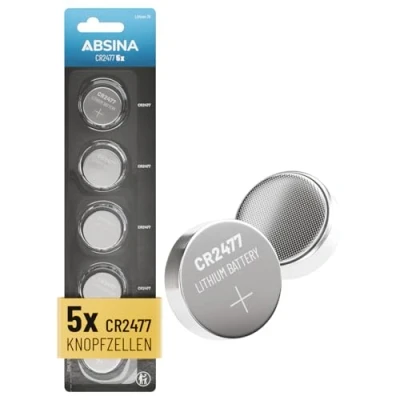Afbeelding van ABSINA CR2477 Lithium knoopcellen, 3 V, lekvrij, lange levensduur, CR 2477 5 stuks