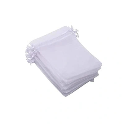 Afbeelding van OLILLY 100 organzazakjes 7 x 9 cm kleur wit ideaal voor bruiloft, doop, geschenken, lavendel, sieraden (wit)