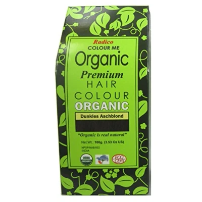 Afbeelding van Radico COLOUR ME ORGANIC Dark Ash Blonde 100% Natuurlijke BIO 9 Kruiden Henna Haarverf Zonder Ammoniak PPD PTD met ECOCERT, HALAL, VEGAN 100g