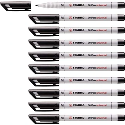 Afbeelding van Stabilo OHPen Marker, 10 stuks, zwart (niet permanente inkt/medium punt 1 mm)