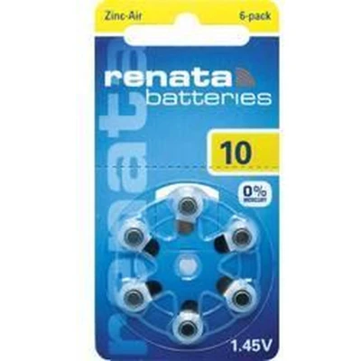 Afbeelding van Renata Knoopcel ZA10 1.4 V 6 stuk(s) 105 mAh Zink lucht Hearing Aid PR70