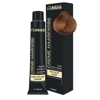 Image de FemMas Lot de 3 teintures pour cheveux 100 ml, blond clair doré intense 8.33, crème professionnelle à l&#039;huile d&#039;argan, kératine et céramides, coloration permanente ou teinte des résultats