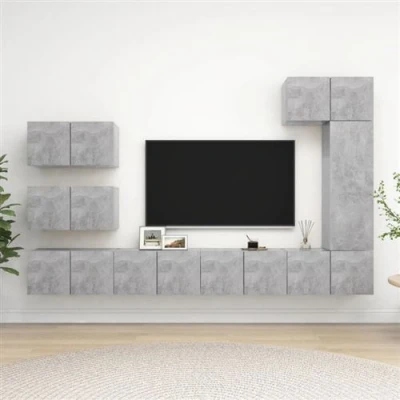 Afbeelding van vidaXL 8 delige Tv meubelset bewerkt hout betongrijs