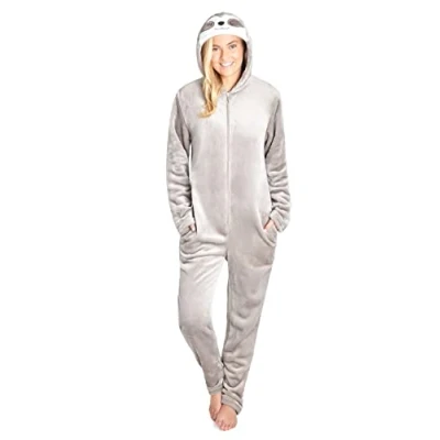 Afbeelding van Damespyjama, rompertje voor dames, all in one onesie, van fleece, S XL.