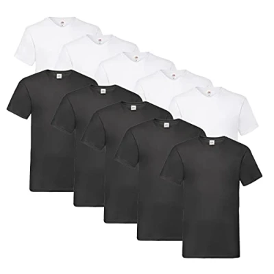 Afbeelding van Fruit of the Loom Valueweight T shirt voor heren (10 stuks), 5 x wit, zwart + 1 Hlkauf blok
