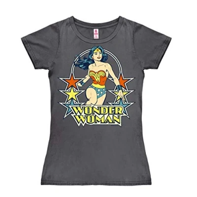 Afbeelding van Logoshirt® DC Comics I Wonder Woman Stars bedrukt T shirt dames ronde hals korte mouwen origineel gelicentieerd ontwerp, grijs.