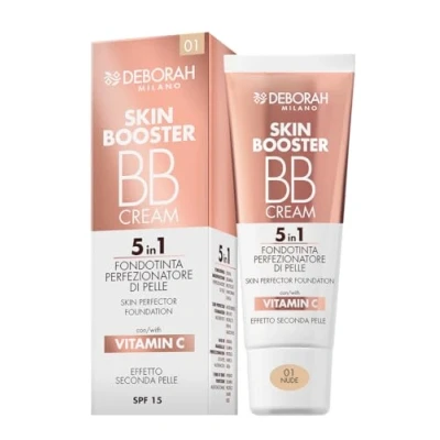 Afbeelding van Deborah Milano BB Cream Skin Booster, n.01 Nude, SPF 15, met vitamine C, gekleurde gezichtscrème, tweede huid effect, 30 ml
