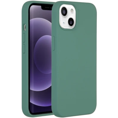 Afbeelding van Accezz Hoesje Geschikt voor iPhone 13 Siliconen Liquid Silicone Backcover MagSafe Donkergroen