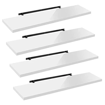 Afbeelding van WOLTU Wandplanken, 4 stuks, zwevend rek, boekenrek, cd, dvd, houten plaat, 110 x 22,9 3,8 cm, wit, RG9483ws