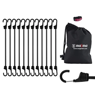 Afbeelding van Magma Set van 12 elastische spanbanden met haken, duurzame elastieken voor fiets, motorfiets, auto, tent, camping en aanhanger, bagageriem of dekzeilen, militair outdoor gebruik, zwart, 100 cm