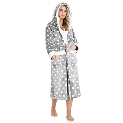 Afbeelding van CityComfort badjas voor dames, superzachte met capuchon van fleece, Grijs/Wit