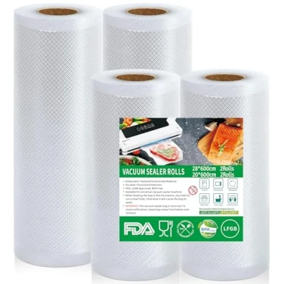 Afbeelding van Votoko 4 rollen vacuümzakken voor levensmiddelen, 20 cm x 12 m + 28 m, BPA vrij, scheurvast, 150 µm, alle vacuümmachines, magnetrons, zakken