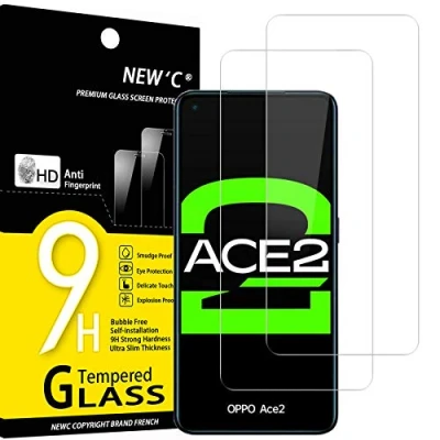 Afbeelding van NEW&#039;C Displaybeschermfolie van gehard glas voor Oppo Ace 2, A52, krasbestendig, zonder luchtbellen, extreem robuust (0,33 mm HD ultra transparant), hardheid 9H, 2 stuks