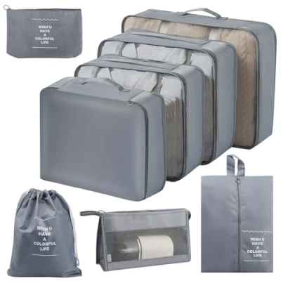 Afbeelding van Set van 8 kofferorganizers Grijs Packing Cubes Kofferorganizer Reisorganizer Waterdichte reistassen Opbergtassen voor koffers