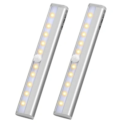 Afbeelding van Jinlaili 2 stuks led kastverlichting, bewegingsmelder met magneetstrip, 10 leds, nachtlampje, draadloze verlichting voor keuken (warm wit)