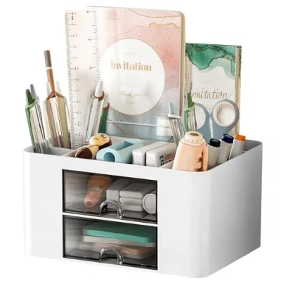 Afbeelding van Newpop Multifunctionele bureau organizer, 5 vakken, met 2 laden, kunststof, voor thuis, school