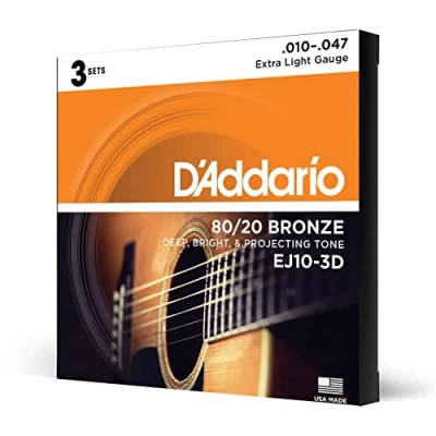 Afbeelding van D&#039;Addario EJ10 3D 10 47 Extra Light Bronze 3 sets snaren voor westerngitaar