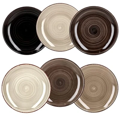 Afbeelding van MamboCat Grey Set van 6 grijze taartborden, servies grijs aardewerk voor personen, dessertborden met moderne swirl decoratie in leuke grijstinten, borden