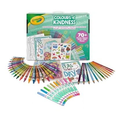 Afbeelding van Crayola Colours of Kindess, schilderset, 70 stuks, viltstiften, waspotloden, kleurpotloden, kleurplaten, stickers, creatief cadeau voor kinderen, vanaf 4 jaar, 04 2941