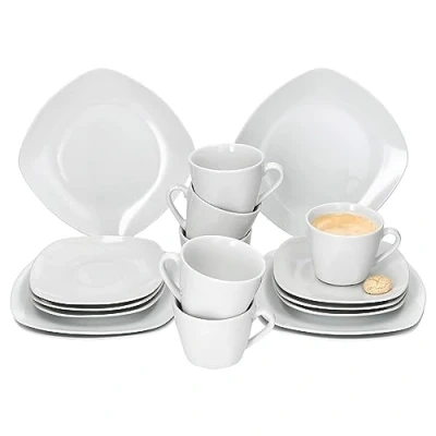 Afbeelding van MamboCat Lotta 18 delig koffieservies, koffieservies van wit porselein voor 6 personen, koffiekopjes 170 ml, schoteltjes en dessertborden, chique ontbijtservies
