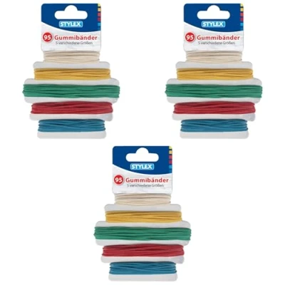 Afbeelding van Stylex 31321 3 stuks 95 elastische banden in 5 verschillende kleuren met de diameters 90 mm, 120 130 150 mm en 180