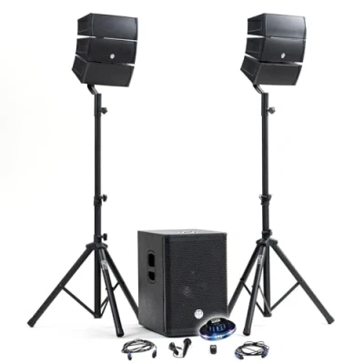Afbeelding van Sono DJ Pack 1000W compleet BM Bmsonic BMS 12 ARRAY BT SUB satellietluidsprekers 31 cm USB/Bluetooth, kabelhouders, lichtspel