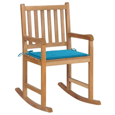 Afbeelding van Schommelstoel met blauw kussen massief teakhout
